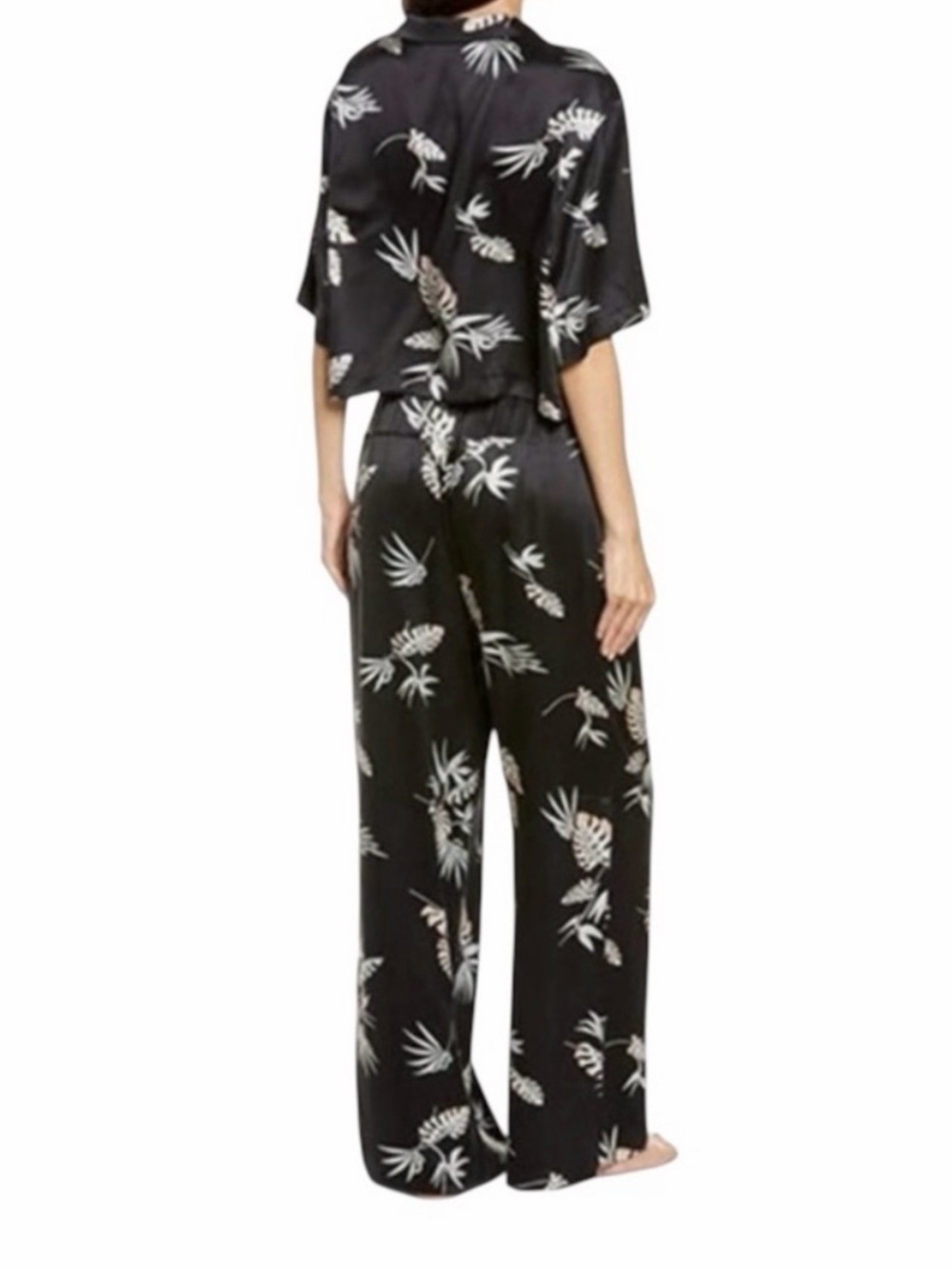 Lunya Washable Silk High Rise Pant Set Immersed Black Palm - Picture 2 of 7